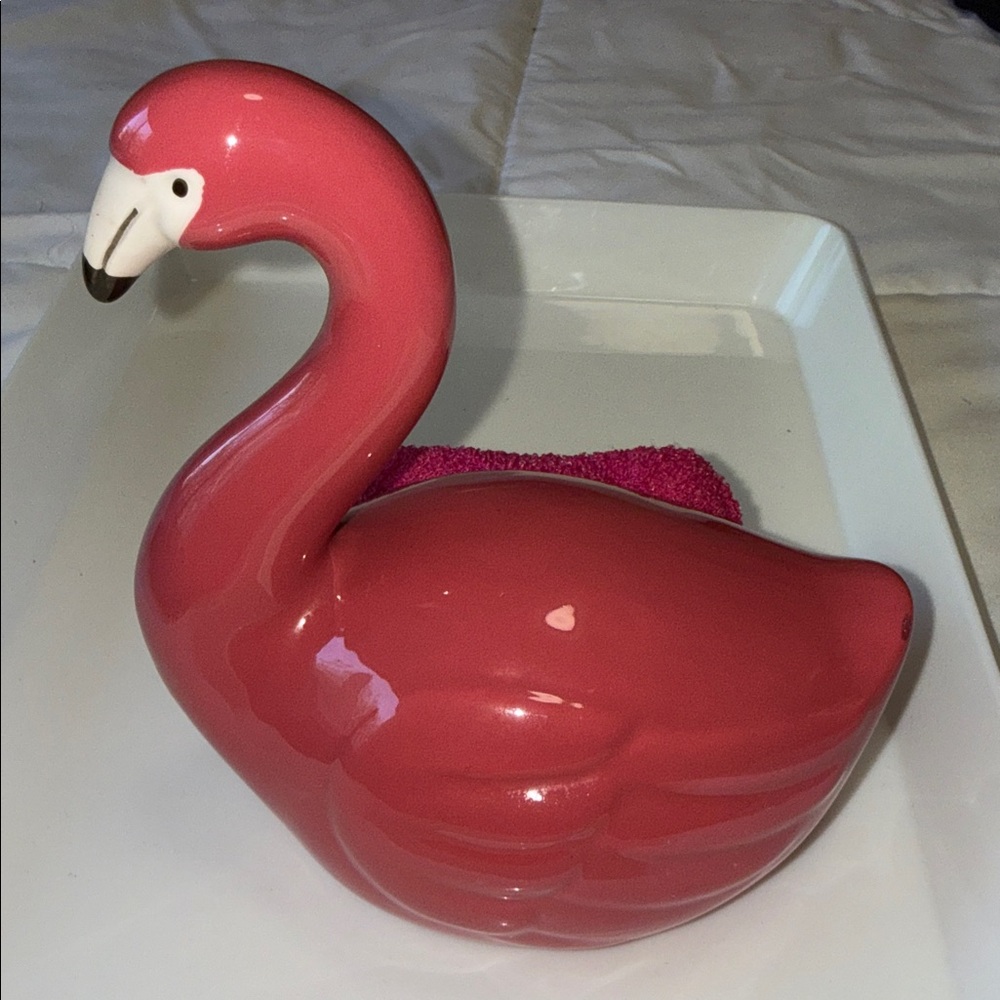 Ceramic Flamingo Sponge Holder w/ new sponge